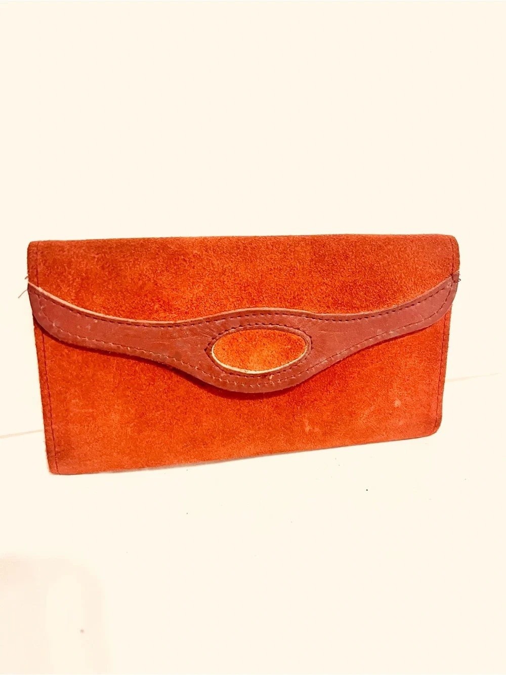 Vintage Suede Leather Envelope Clutch/Check Book-Coin Zip Comp.-CC Holders-Haiti